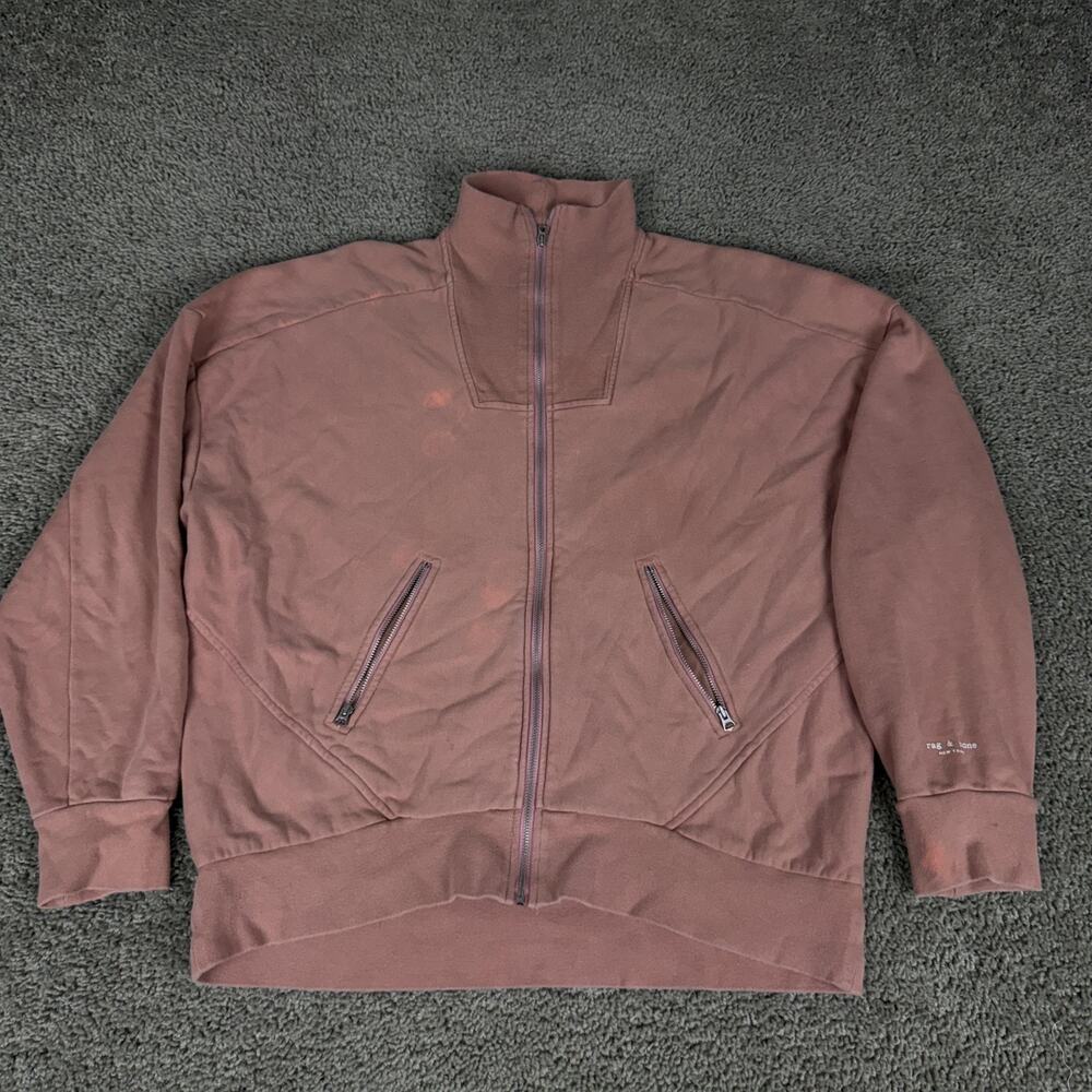 Rag & Bone City Zip Jacket Womens Medium Pink Mauve Organic Cotton Fleece READ